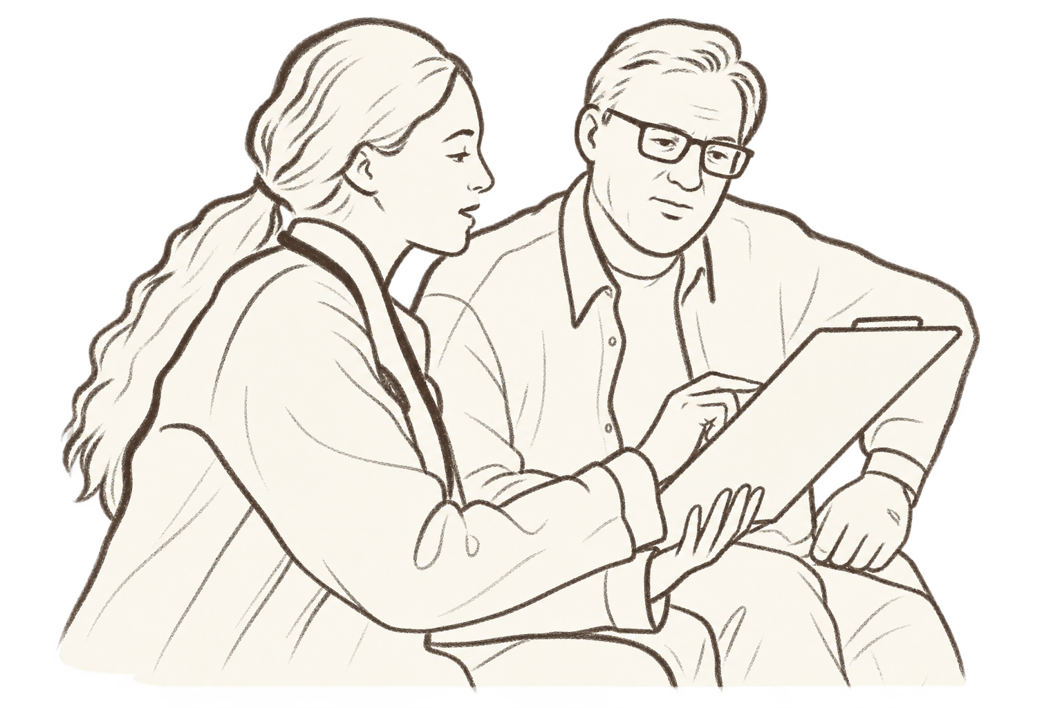 Illustration of a doctor and patient reviewing a chart