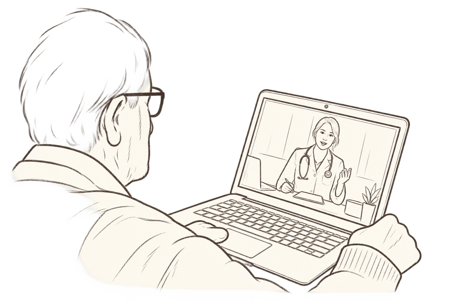 Illustration of a telemedicine virtual consultation