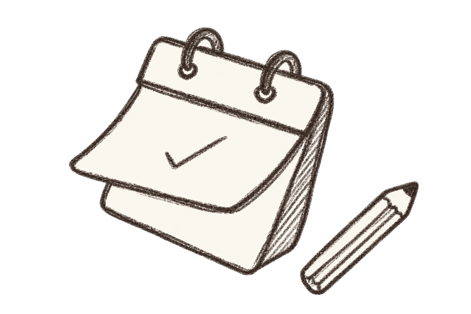 Hand-drawn calendar with checkmark and pencil icon